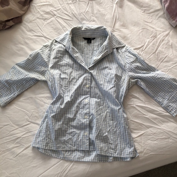 H&M US 8 Baby Blue and White Plaid Collared Buttoned Blouse 97% Cotton - Picture 6 of 12